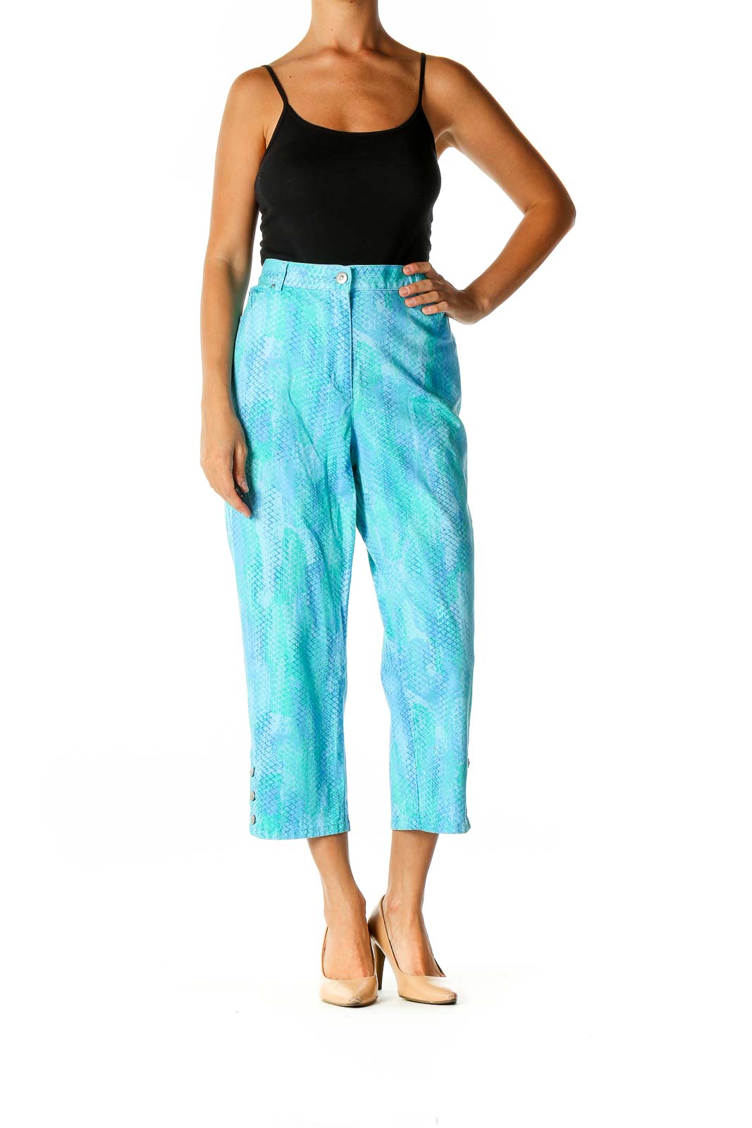 Blue Printed Casual Trousers