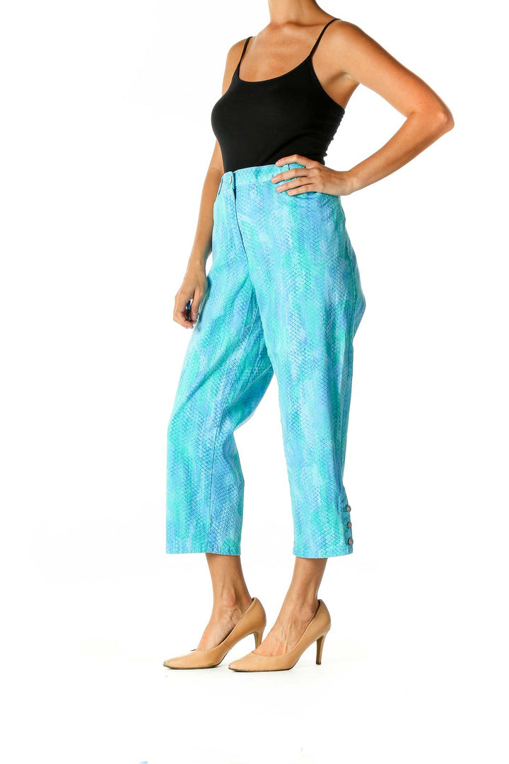 Blue Printed Casual Trousers