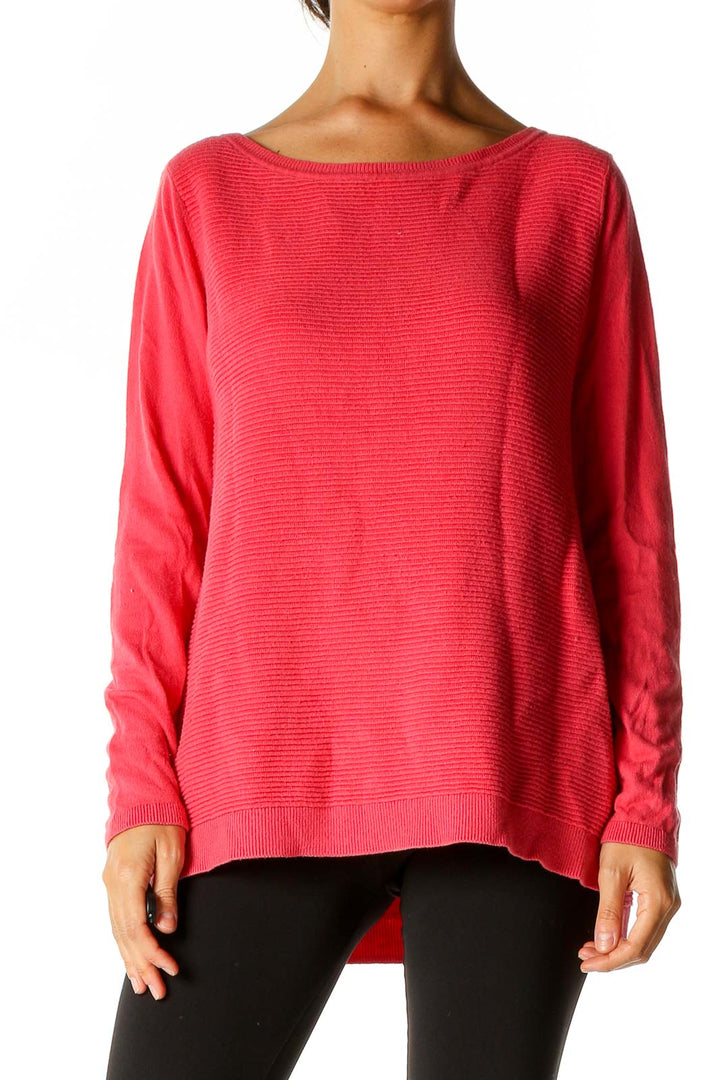 Pink Textured Casual Sweater