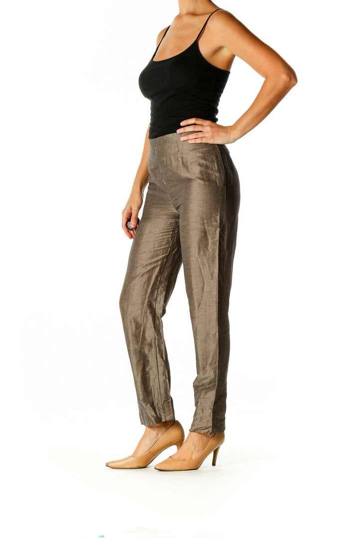 Brown Textured Party Trousers