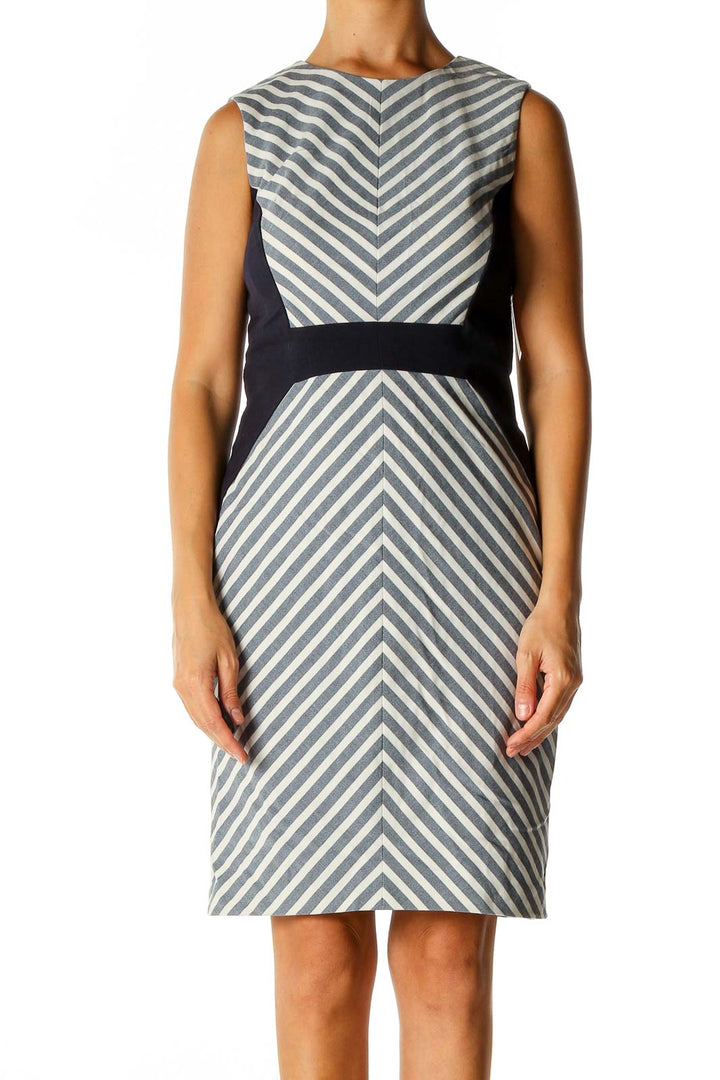 White Striped Classic Sheath Dress