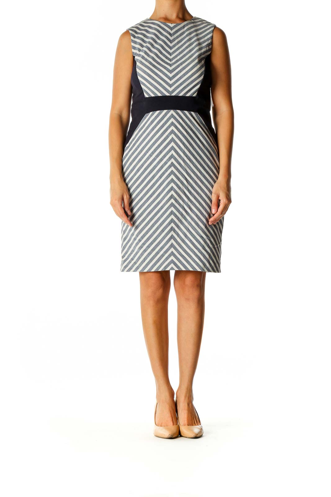 White Striped Classic Sheath Dress