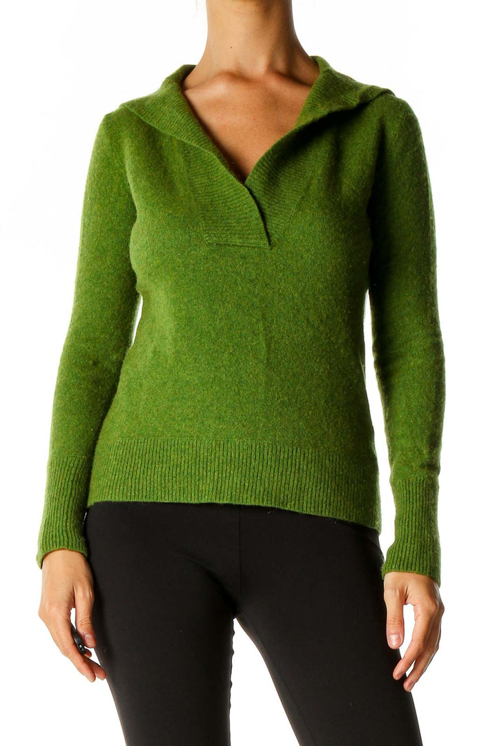 Green Textured Casual Sweater