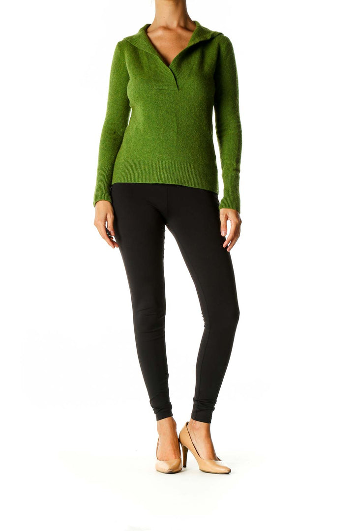 Green Textured Casual Sweater