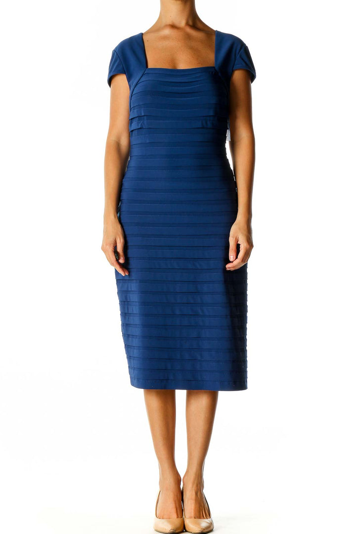 Blue Solid Classic Sheath Dress