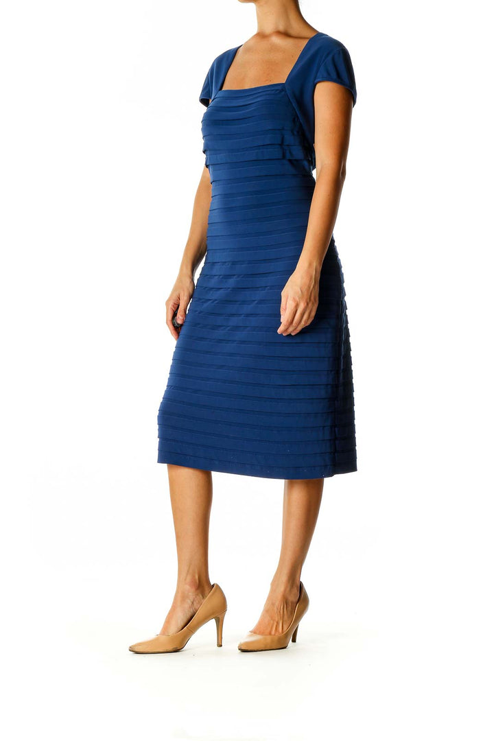 Blue Solid Classic Sheath Dress