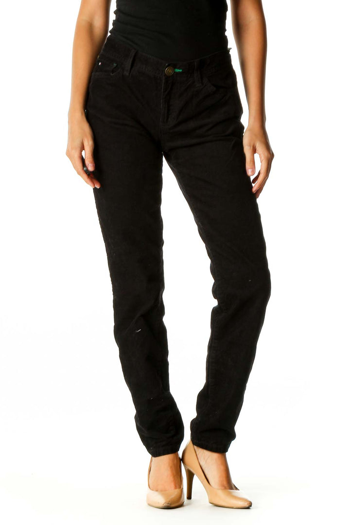 Black Textured Casual Trousers