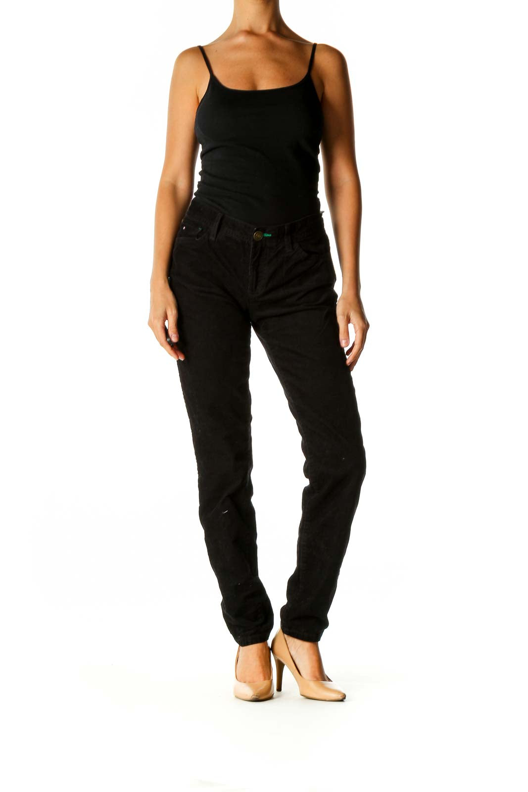 Black Textured Casual Trousers