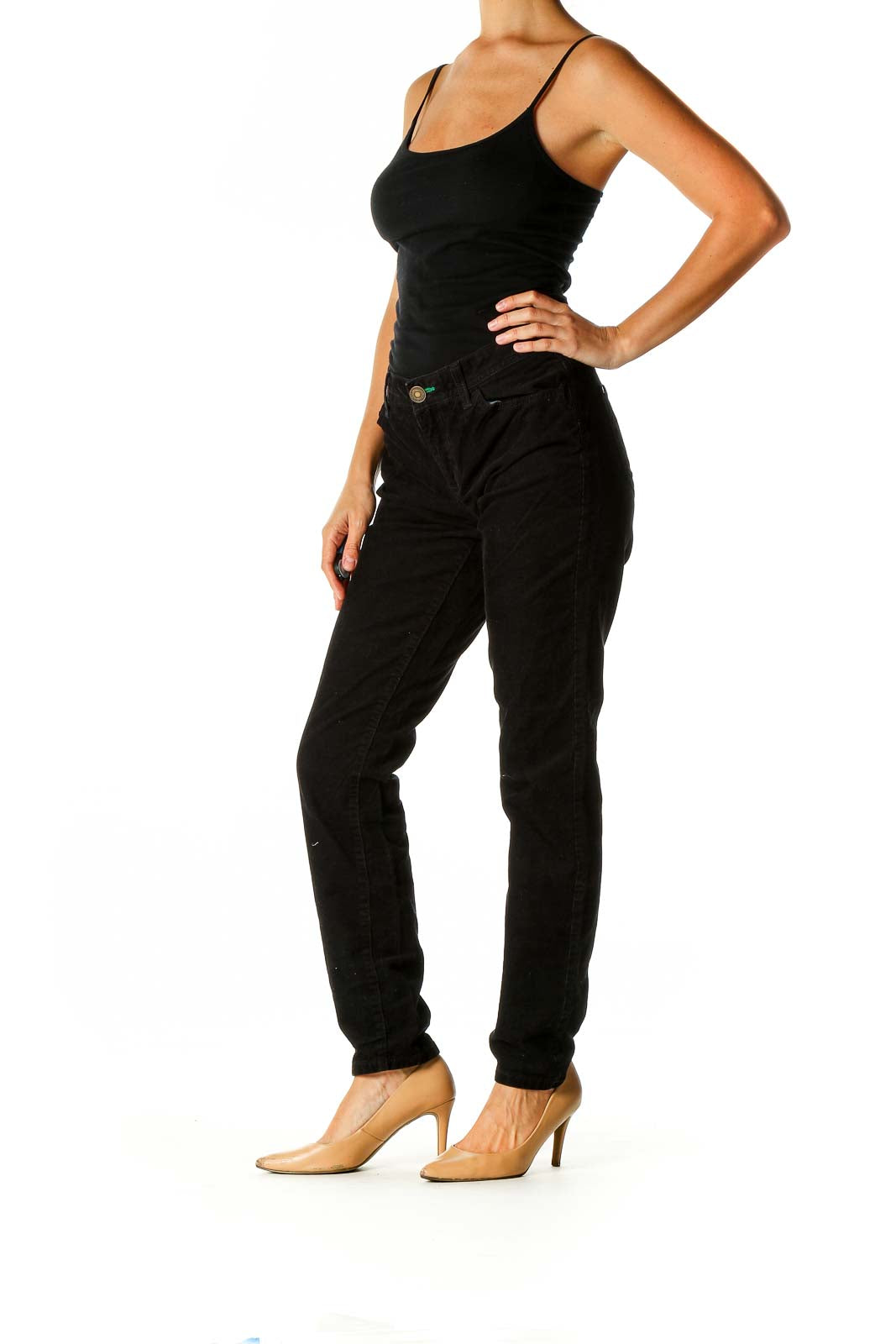 Black Textured Casual Trousers