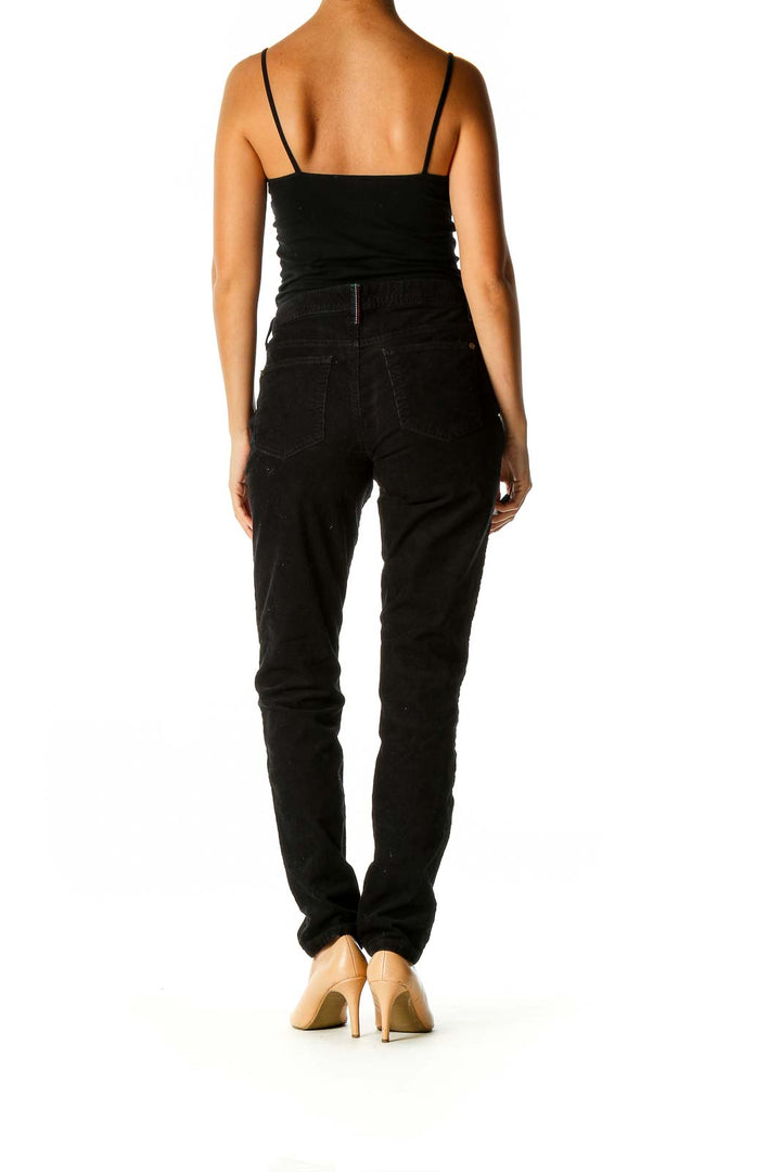 Black Textured Casual Trousers