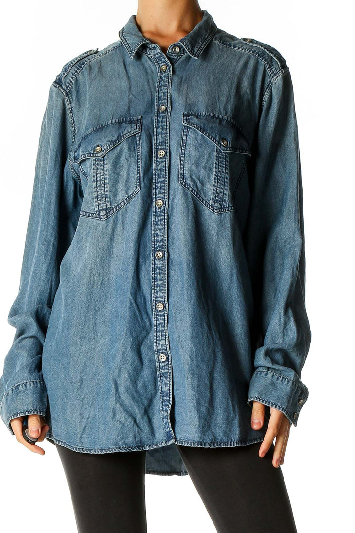 Blue Solid Casual Shirt