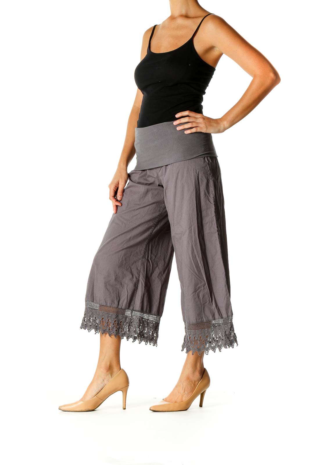 Gray Solid Bohemian Pants