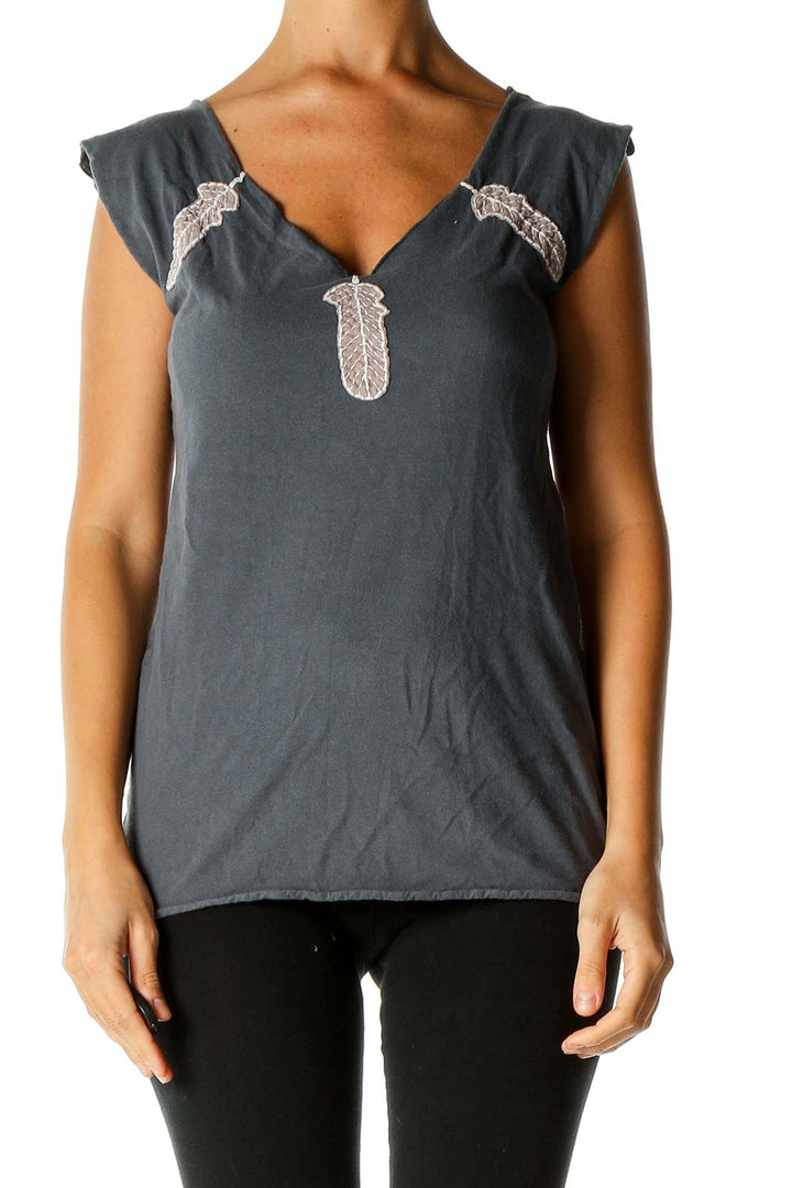 Gray Solid Casual Blouse