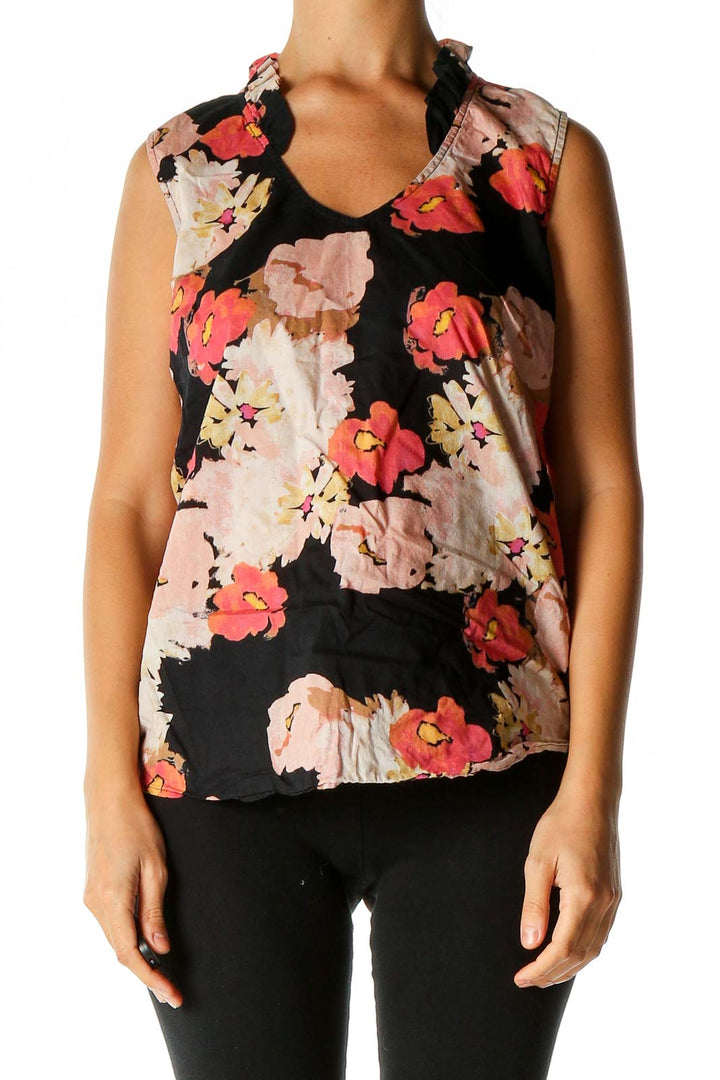 Black Floral Print Retro Blouse