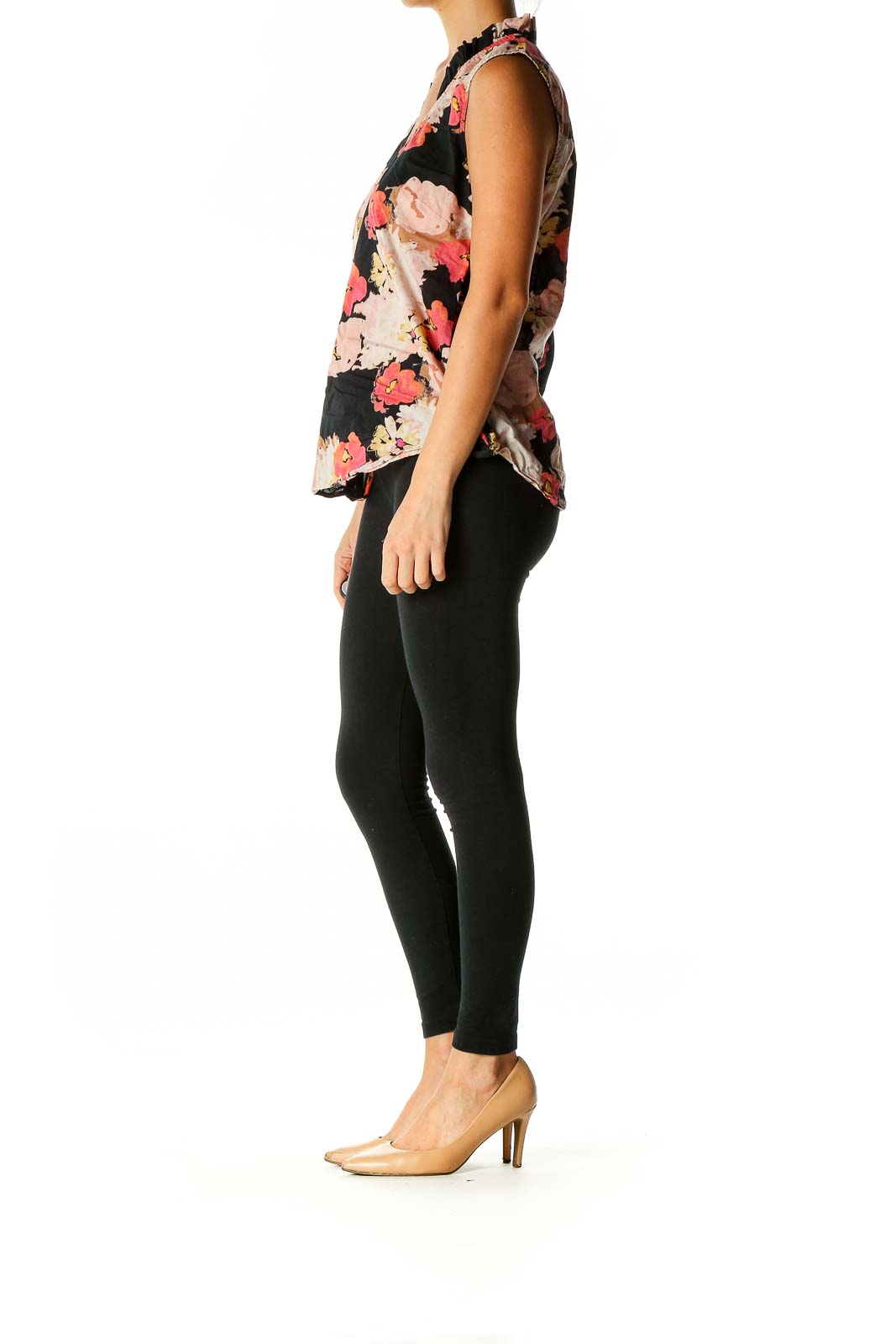 Black Floral Print Retro Blouse