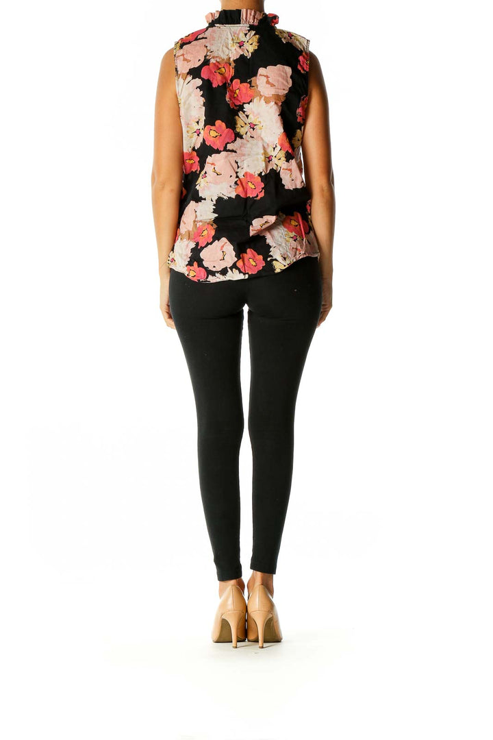 Black Floral Print Retro Blouse