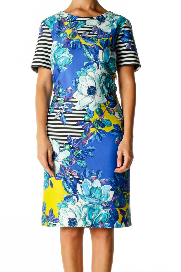 Blue Graphic Print Sheath Dress