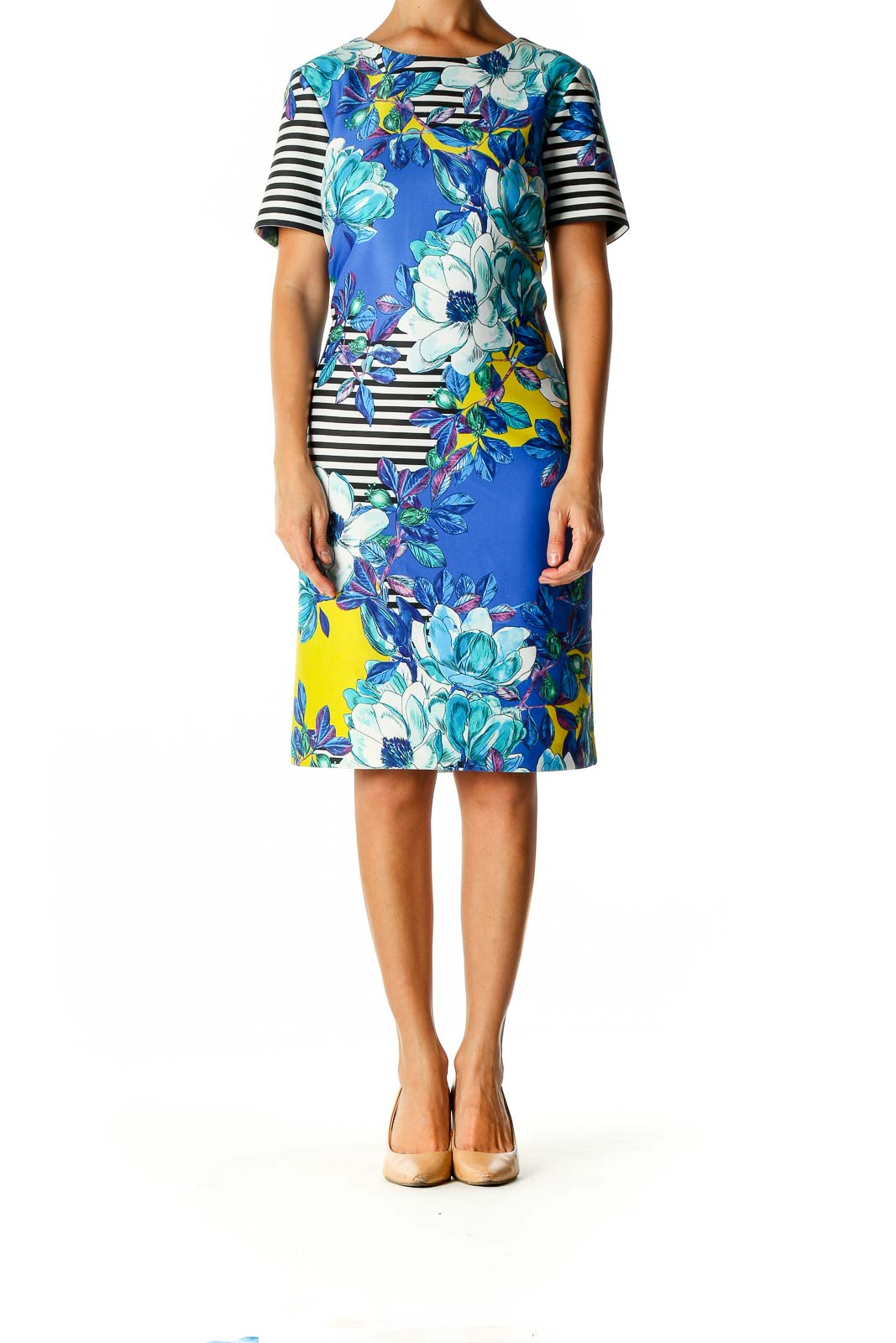 Blue Graphic Print Sheath Dress