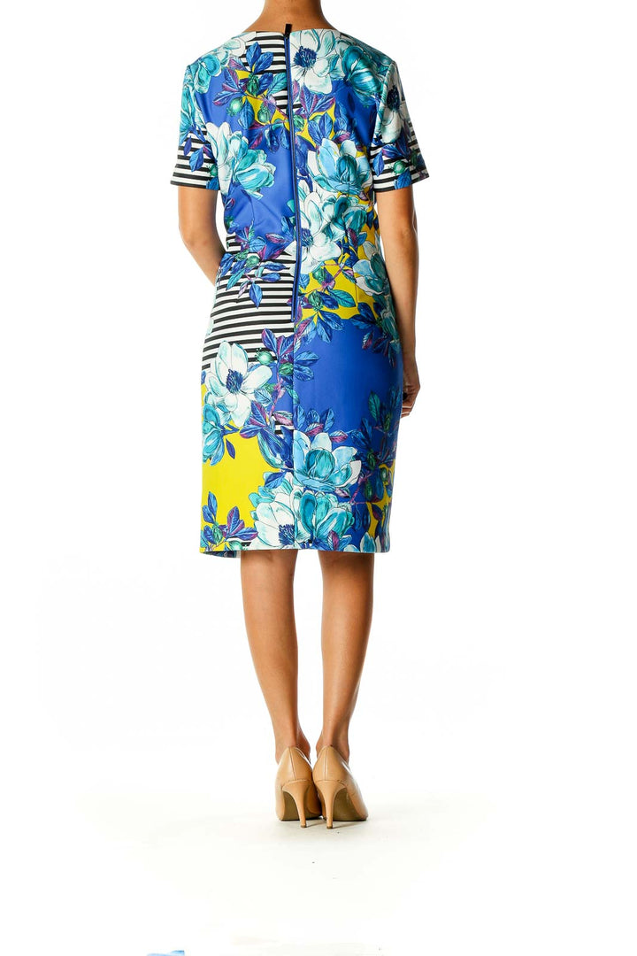 Blue Graphic Print Sheath Dress