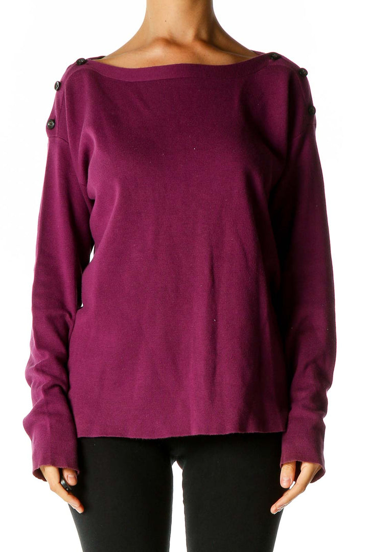 Purple Solid Casual Sweater