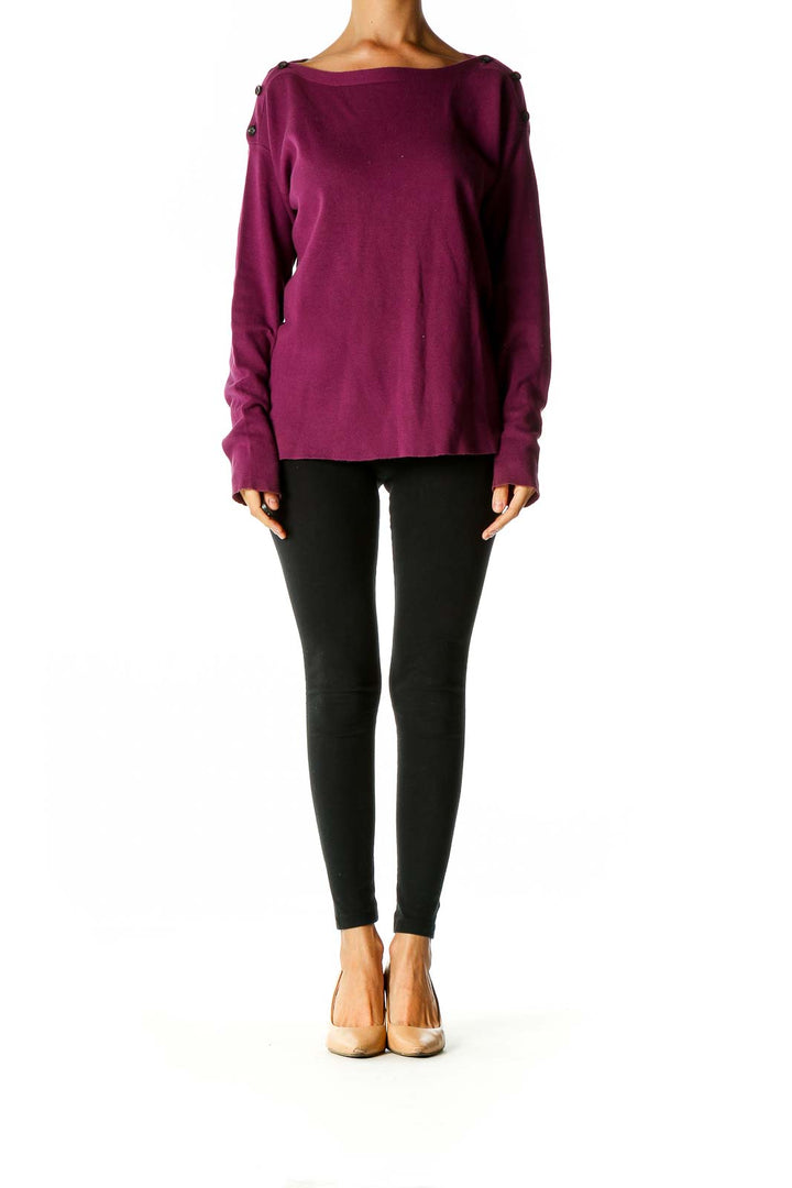 Purple Solid Casual Sweater