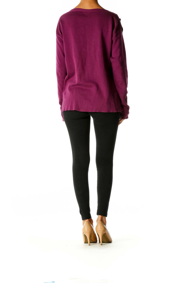 Purple Solid Casual Sweater