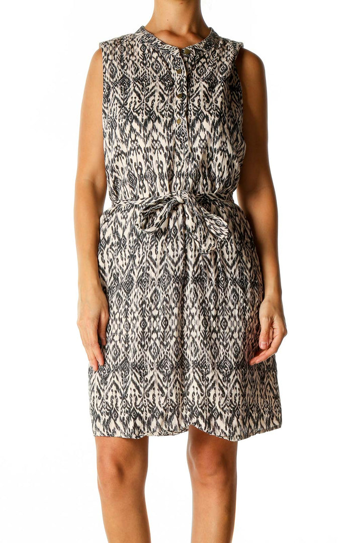 Beige Printed Bohemian Sheath Dress