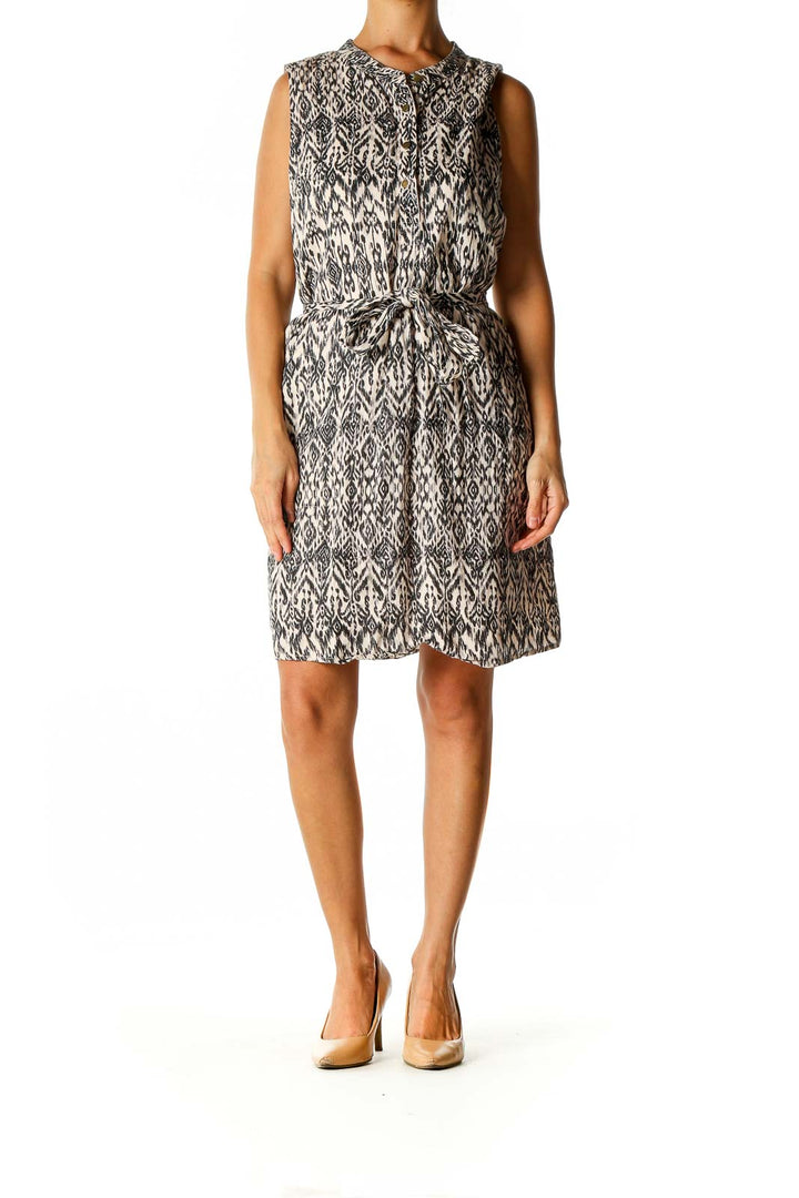 Beige Printed Bohemian Sheath Dress