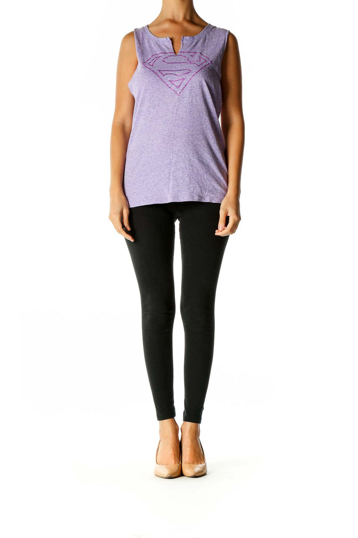 Purple Solid Activewear Tank Top