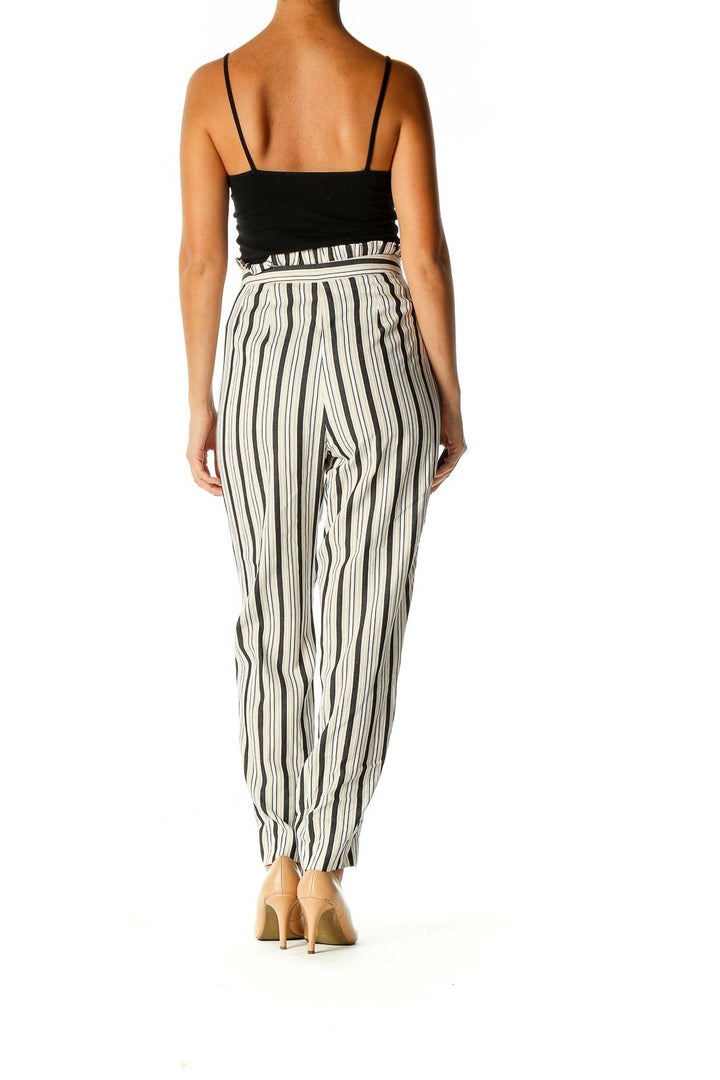 Beige Striped Classic Trousers