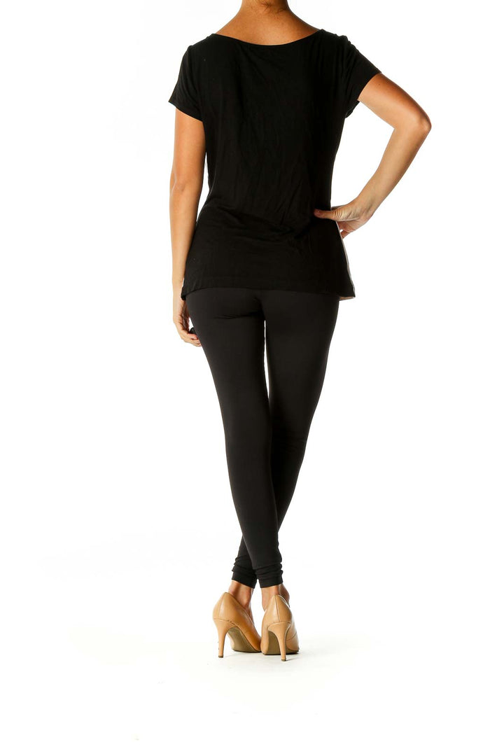 Black Colorblock Casual Blouse