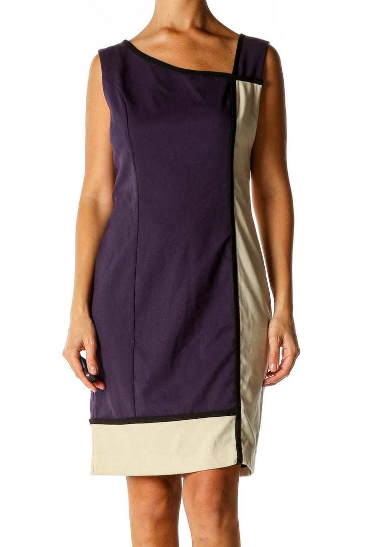 Purple Colorblock Classic Sheath Dress