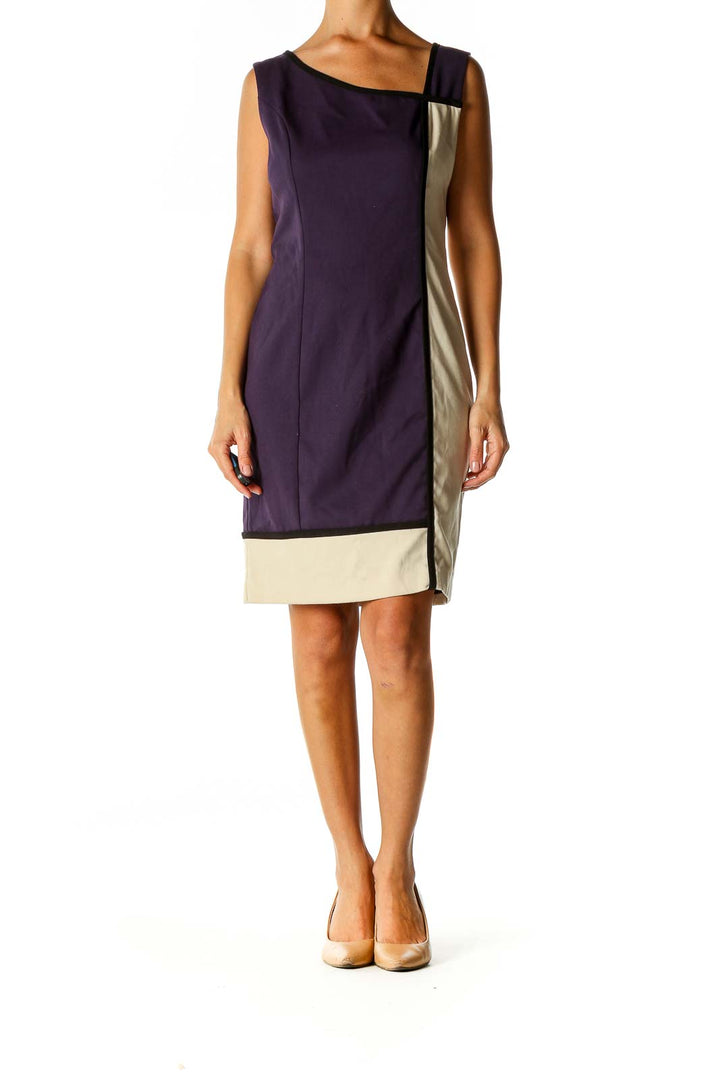 Purple Colorblock Classic Sheath Dress