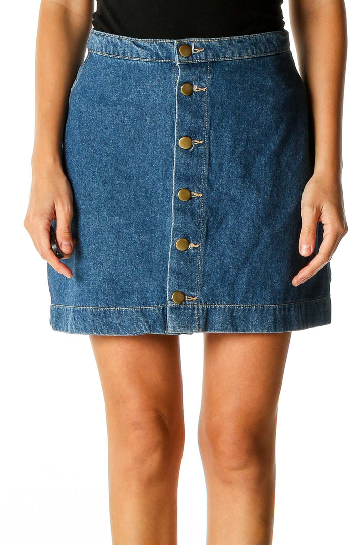 Blue Textured Chic A-Line Skirt