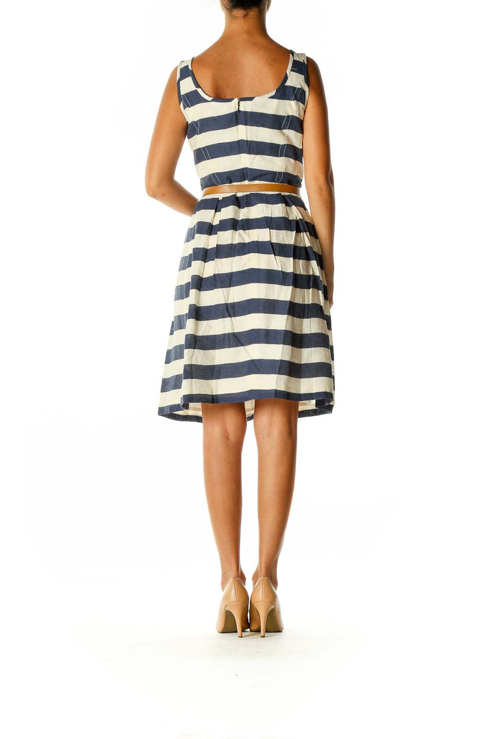 Beige Striped Day A-Line Dress