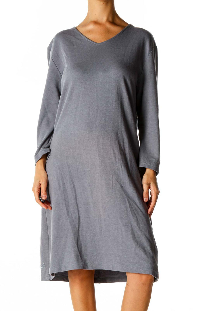 Gray Solid Day Shift Dress