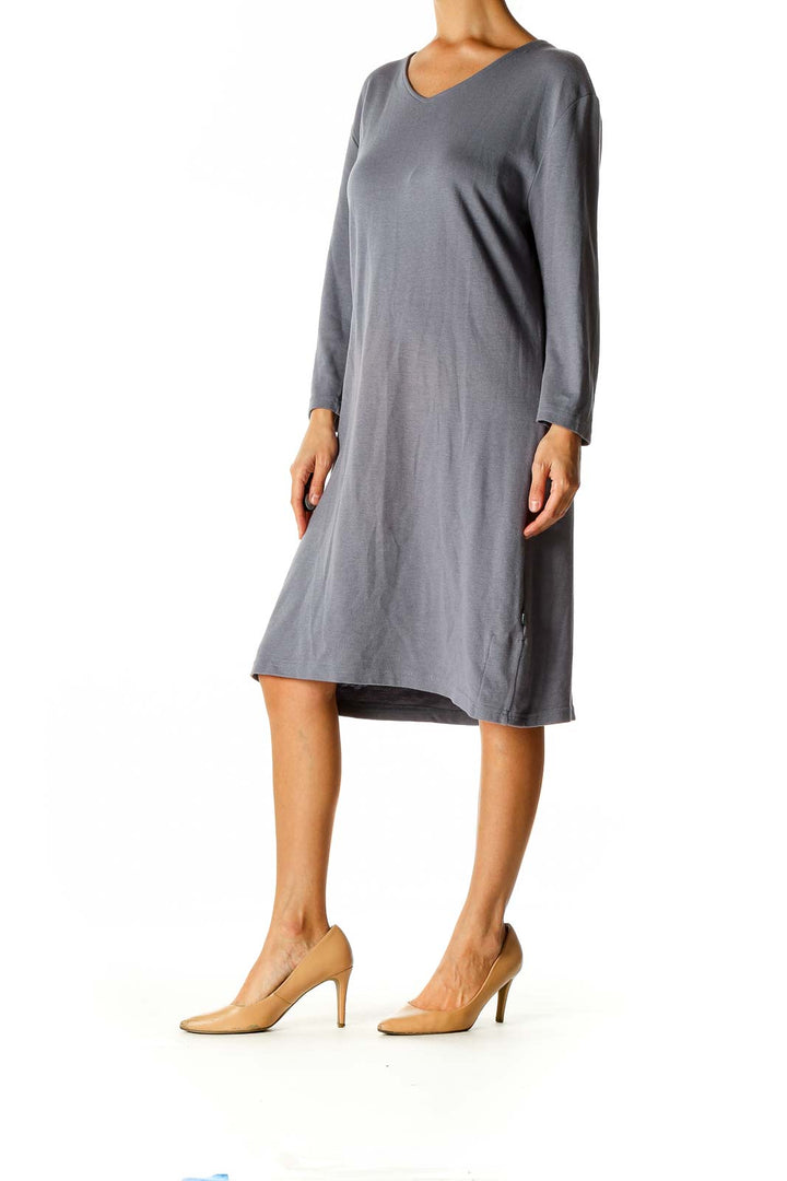 Gray Solid Day Shift Dress