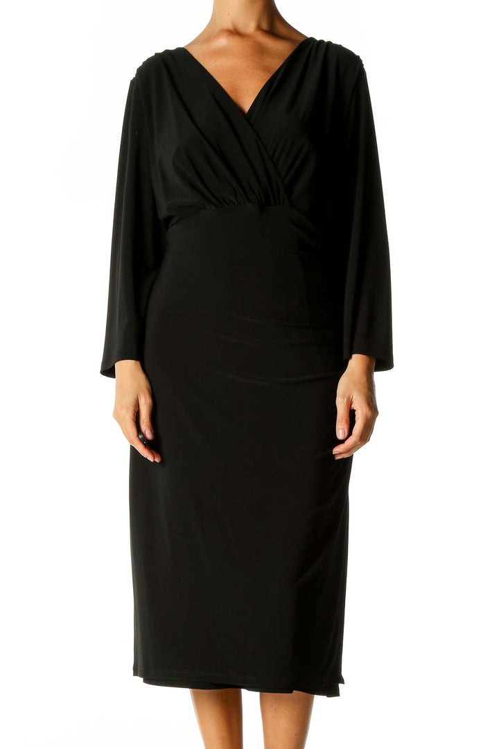 Black Solid Day Sheath Dress