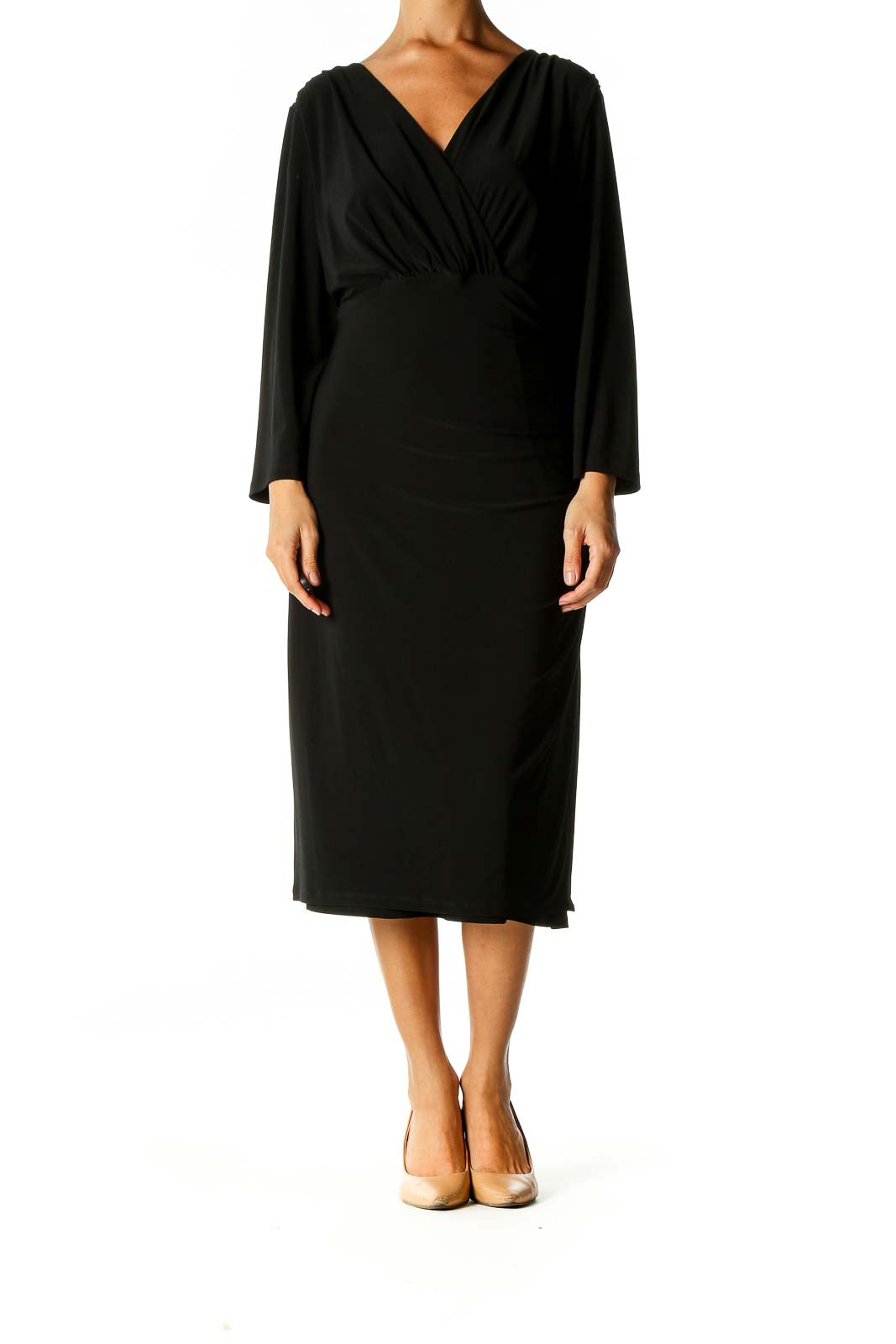 Black Solid Day Sheath Dress