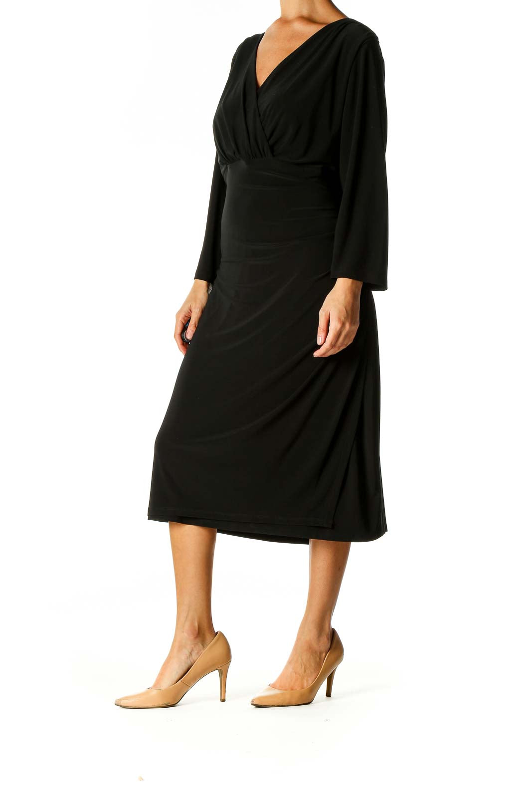 Black Solid Day Sheath Dress