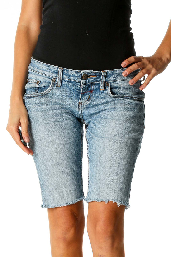 Blue Textured Punk Shorts