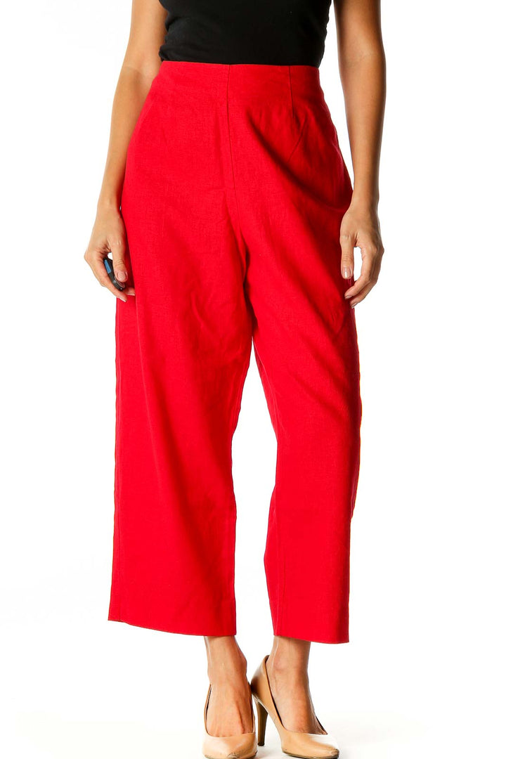 Red Graphic Print Casual Trousers