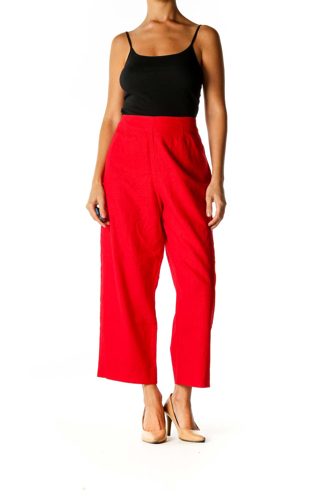 Red Graphic Print Casual Trousers