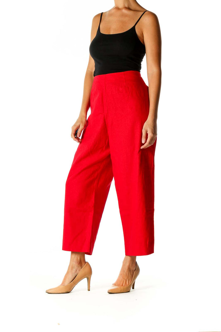 Red Graphic Print Casual Trousers