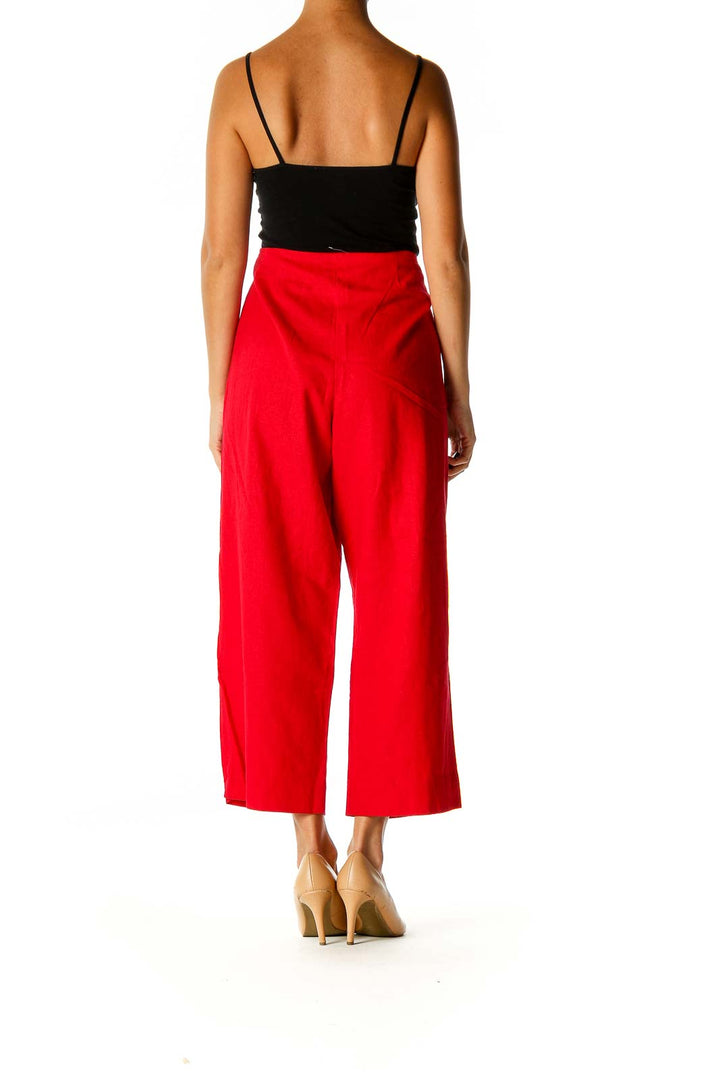 Red Graphic Print Casual Trousers