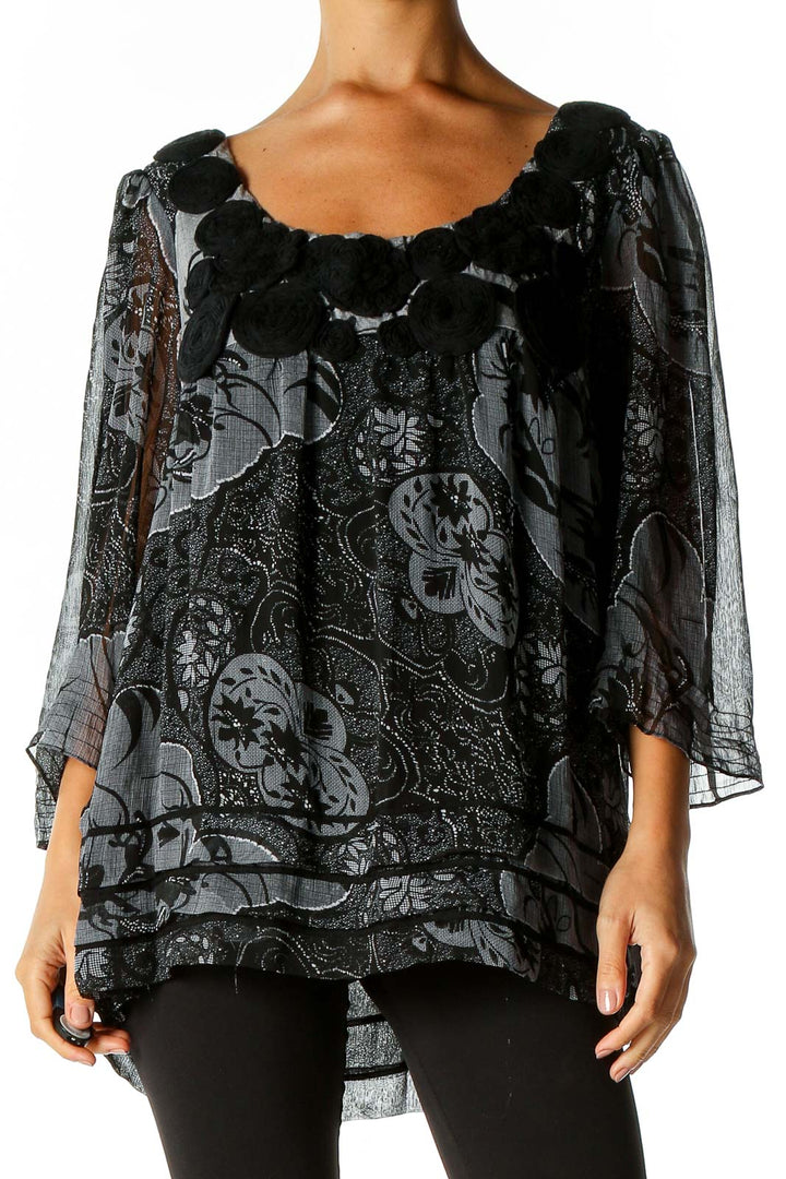 Black Graphic Print Bohemian Blouse