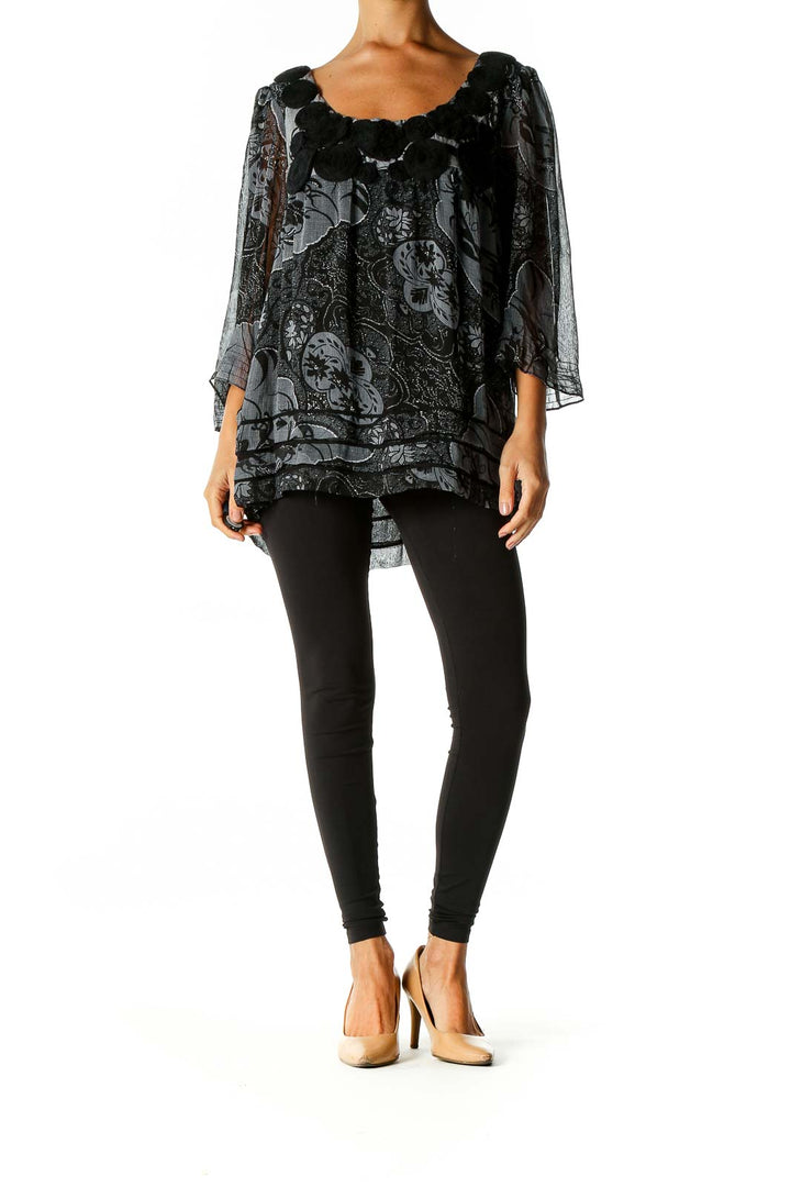 Black Graphic Print Bohemian Blouse