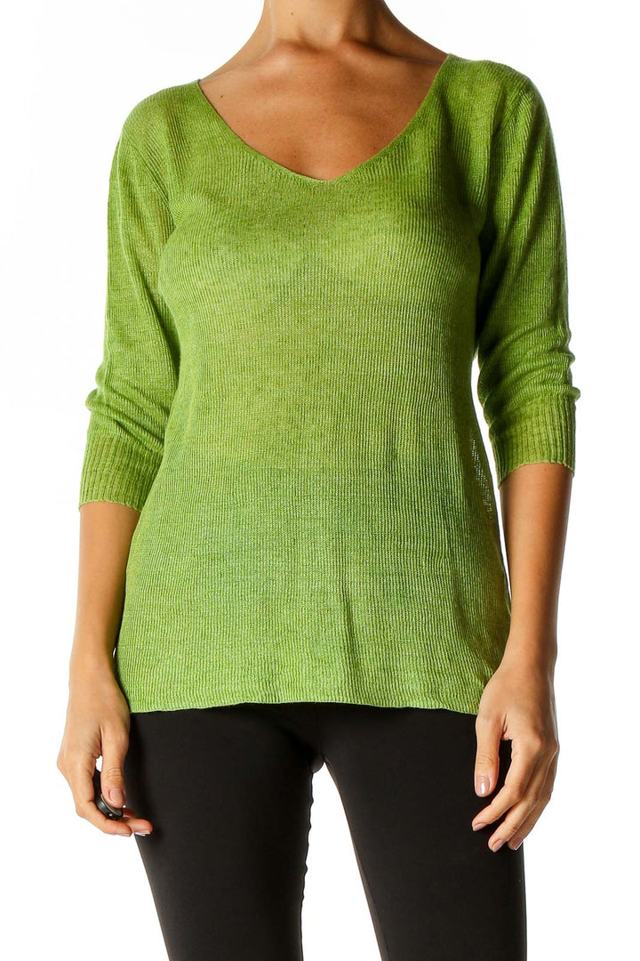 Green Textured Casual Sweater