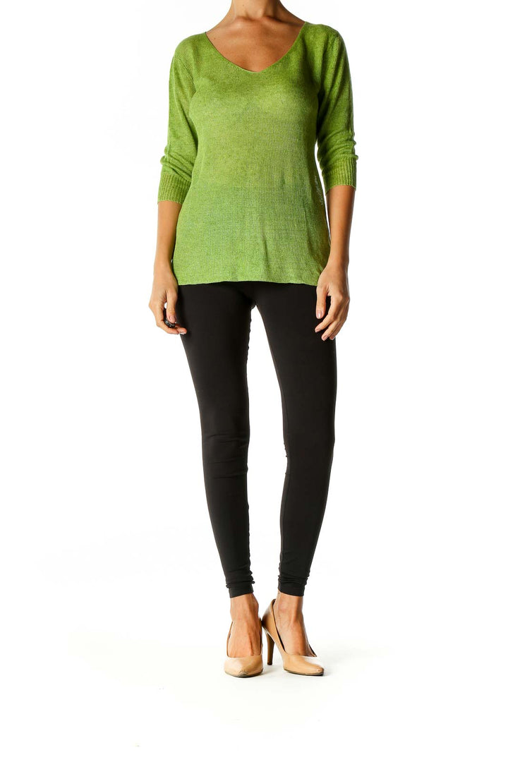 Green Textured Casual Sweater