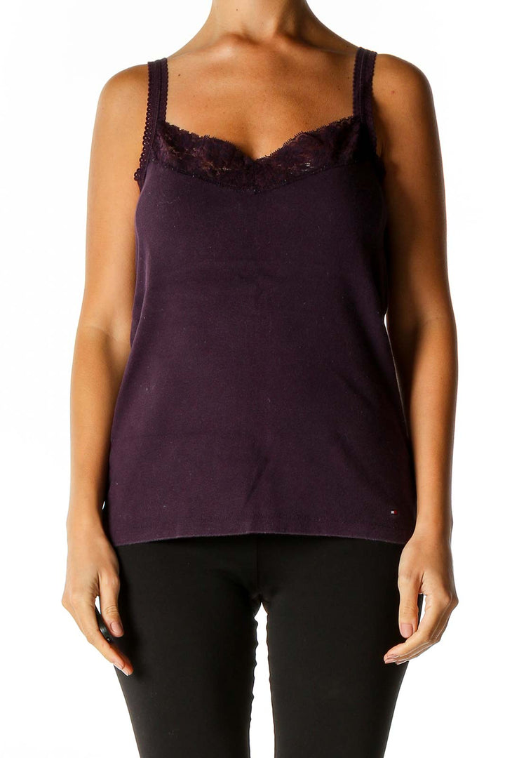 Purple Solid Casual Tank Top